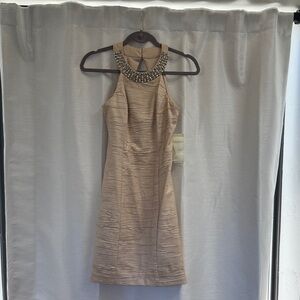 Eliza J Tan Embellished Mini Dress